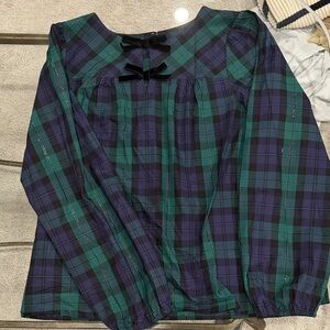 Talbots Green and Blue Plaid Blouse